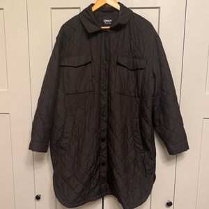 ONLY Black Quilted Long Shacket | Lightweight Puffer Coat | Oversized Layering